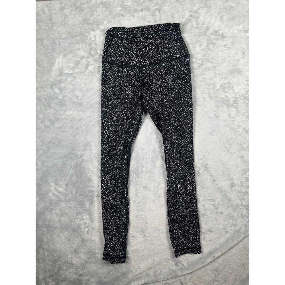 Lululemon High Rise Leggings Black White Speckled Geometric Print Size 2